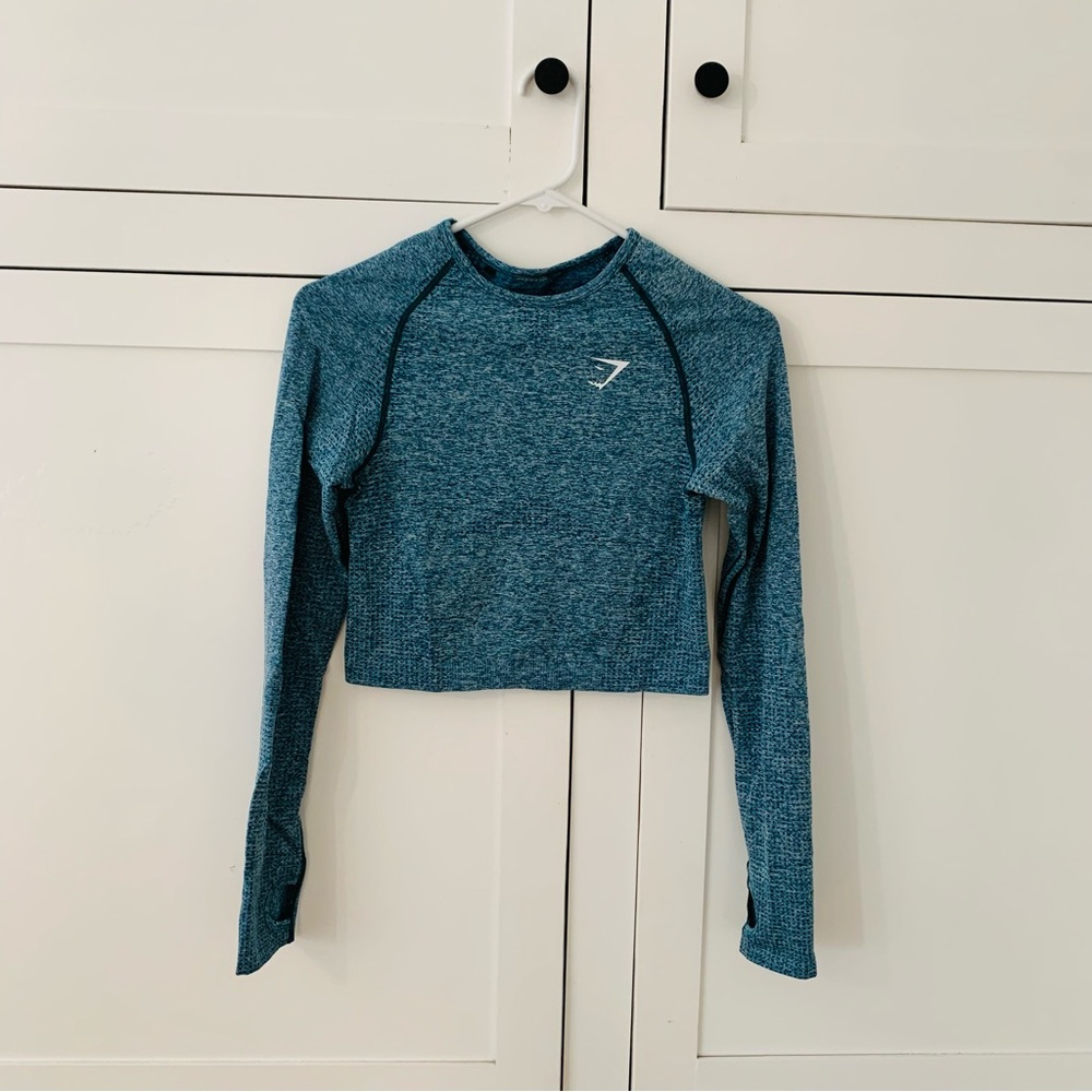 Gymshark Blue Crop Long Sleeve Thumbhole Top Size Small